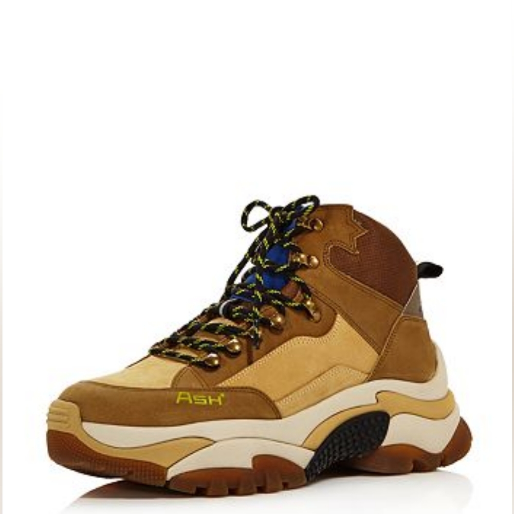 NIB ASH Alfa Alfa Mid-Top Suede Leather Platform Tan Hiking Sneakers Boots sz 41